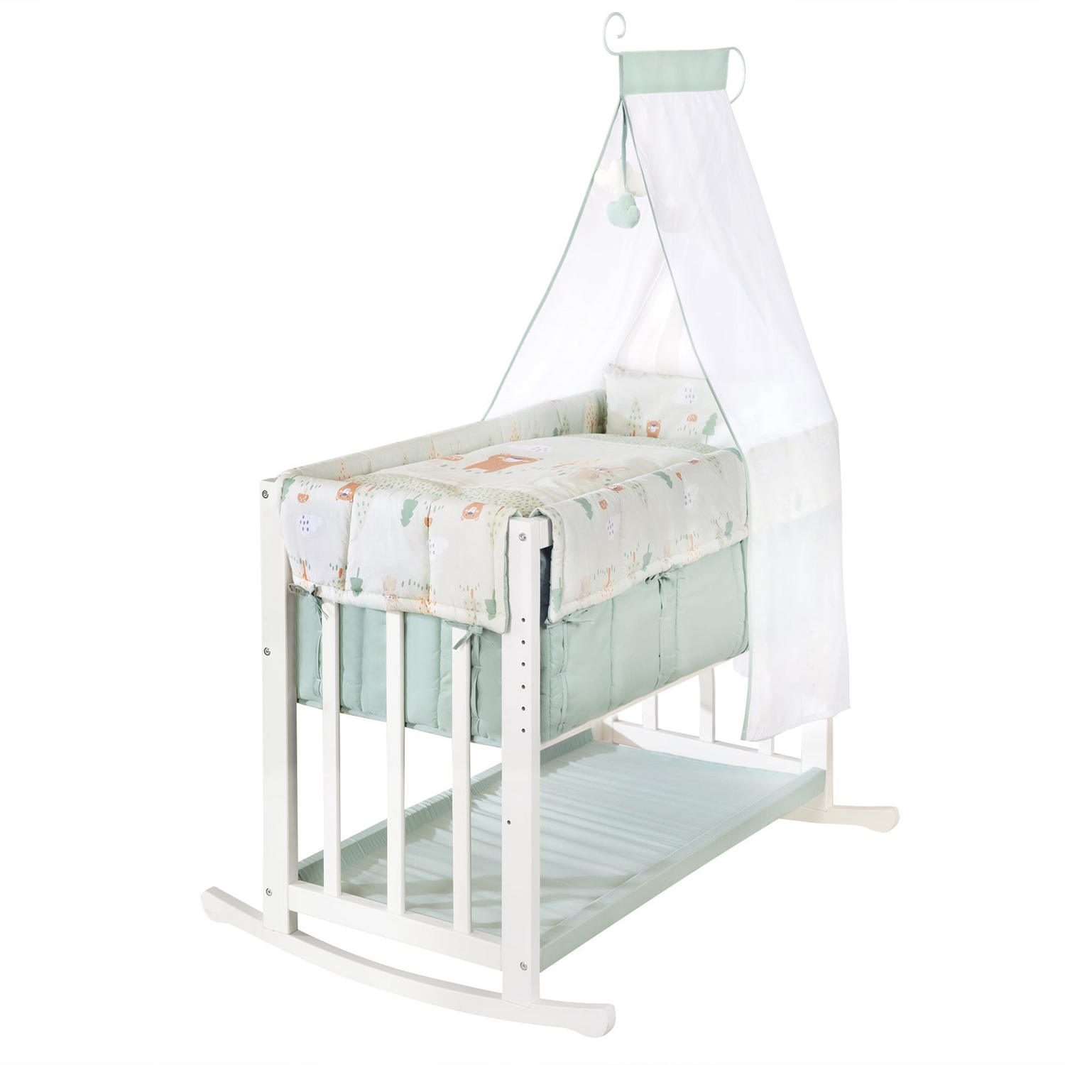 Roba Stubenbett Babybett Beistellbett Woodland Buddies Weiß Pastellgrün B-Ware