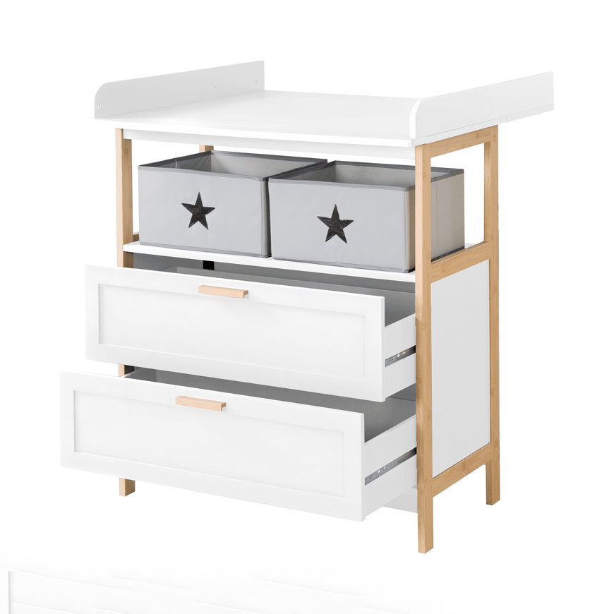 B-Ware Roba Wickelkommode Wickeltisch Berlin Kommode Weiß Bambus Wickelaufsatz229 - 4005317341347