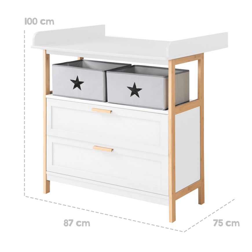 B-Ware Roba Wickelkommode Wickeltisch Berlin Kommode Weiß Bambus Wickelaufsatz229 - 4005317341347
