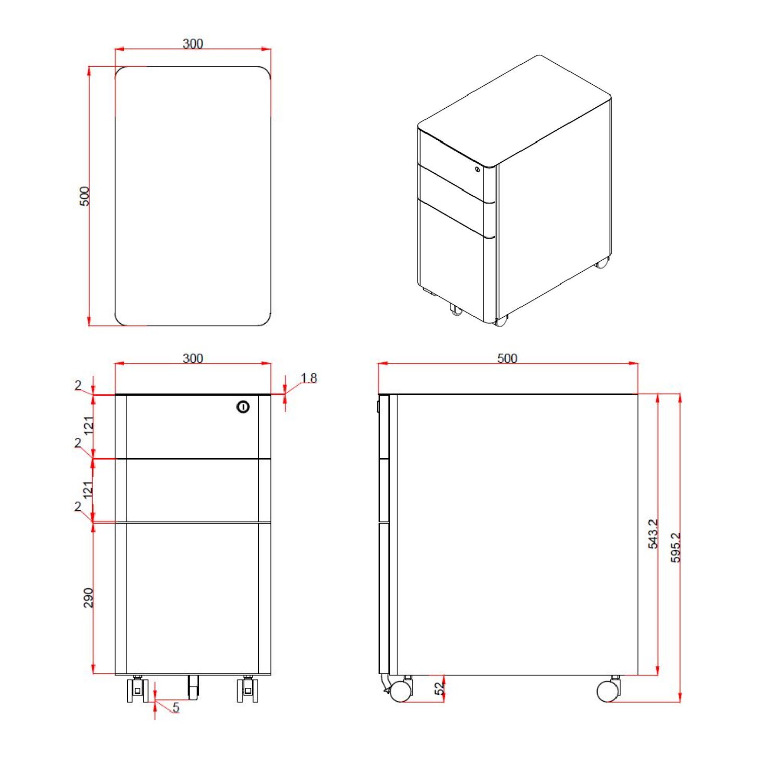 Hjh Office Rollcontainer Container Schublade Metall Weiß Grau Hängeregistratur B-Ware - 4064323002239