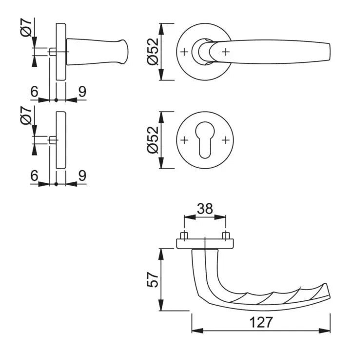 B-Ware Hoppe Drückergarnitur Türklinke Rosette Alu F1 Innentür Din Links Rechts 7 Stück - 4012789195354