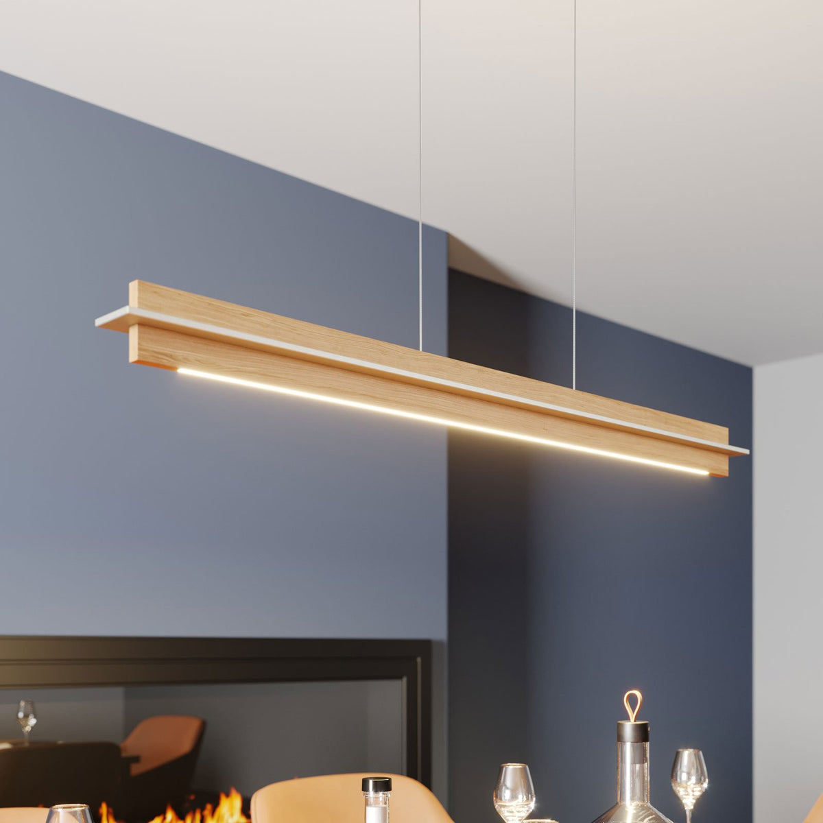 Quitani Pendelleuchte Hängelampe LED Eiche Nickel Esszimmer höhenverstellbar765 - 4251096570366