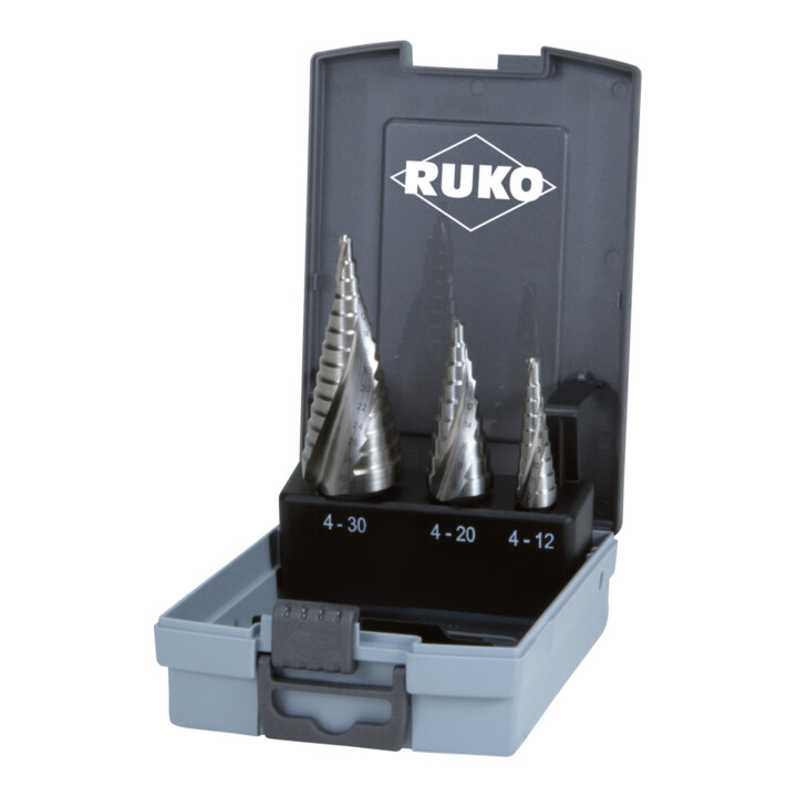 Ruko Mehrstufenbohrer Set Spiralbohrer Hss 3tlg Kunststoffkassette 4 30mm B-Ware