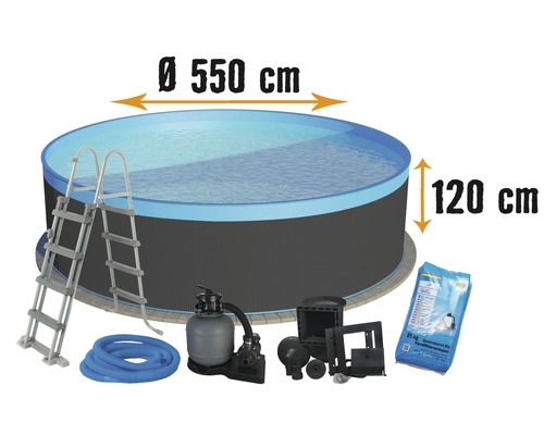 B-Ware Planet Pool Rundbecken 5,50 X 1,20 M Schwimmbecken Pool Swimmingpool Anthrazit - 4038755063847