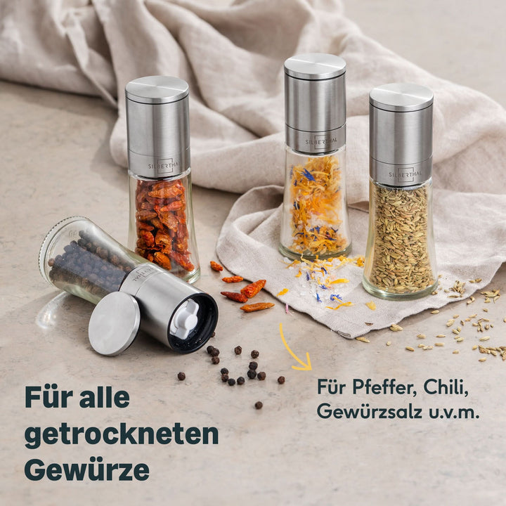 SILBERTHAL Salz und Pfeffermühle Domo Keramikmahlwerk 2 SETS (4 Mühlen) - 4260470460667