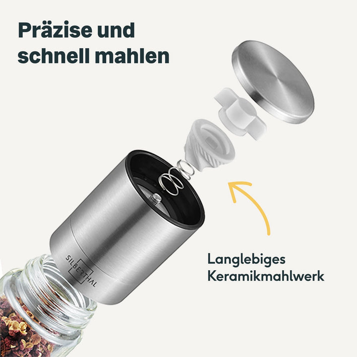 SILBERTHAL Salz und Pfeffermühle Domo Keramikmahlwerk 2 SETS (4 Mühlen) - 4260470460667