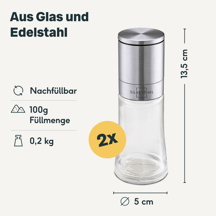 SILBERTHAL Salz und Pfeffermühle Domo Keramikmahlwerk 2 SETS (4 Mühlen) - 4260470460667