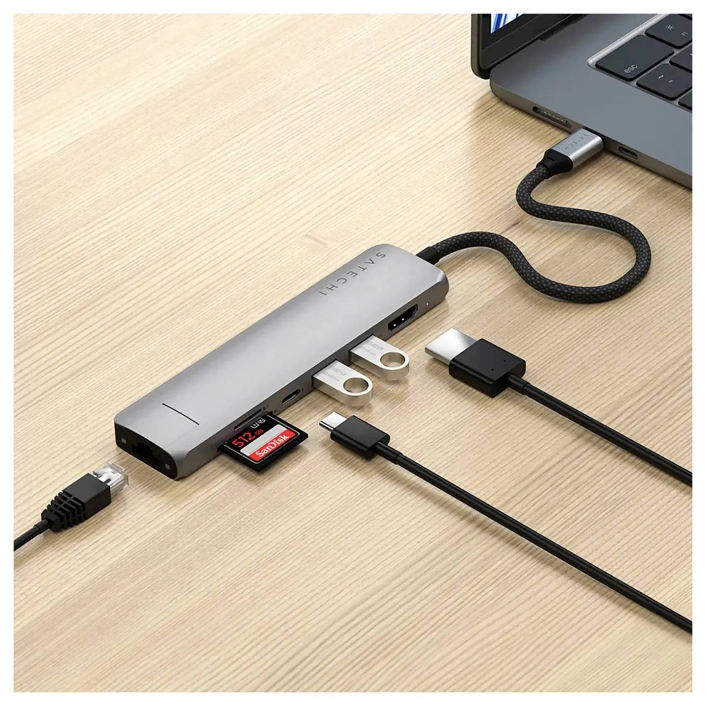 B-Ware Satechi Usb C 7 In 1 Slim Multi Port Adapter Dockingstation Hub Für Mac Book Pro - 810086361496