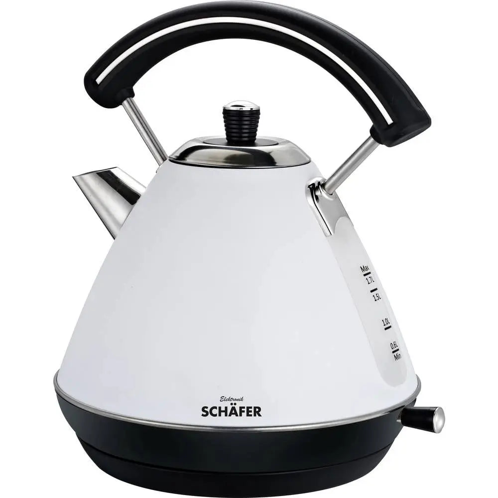 B-Ware Schäfer Elektronik Wasserkocher Kessel Retro Weiß Schwarz Edelstahl 1,7 Liter - 4047125741940