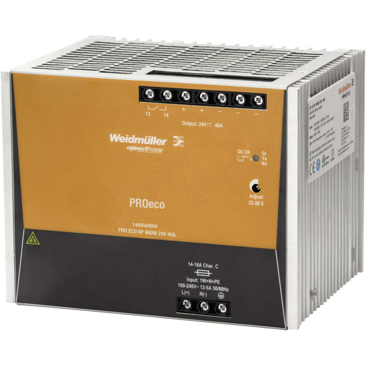 B-Ware Weidmüller Pro Eco3 960 W 24 V 40 A Schaltnetzgerät Hutschienen Netzteil 24 V/Dc 40