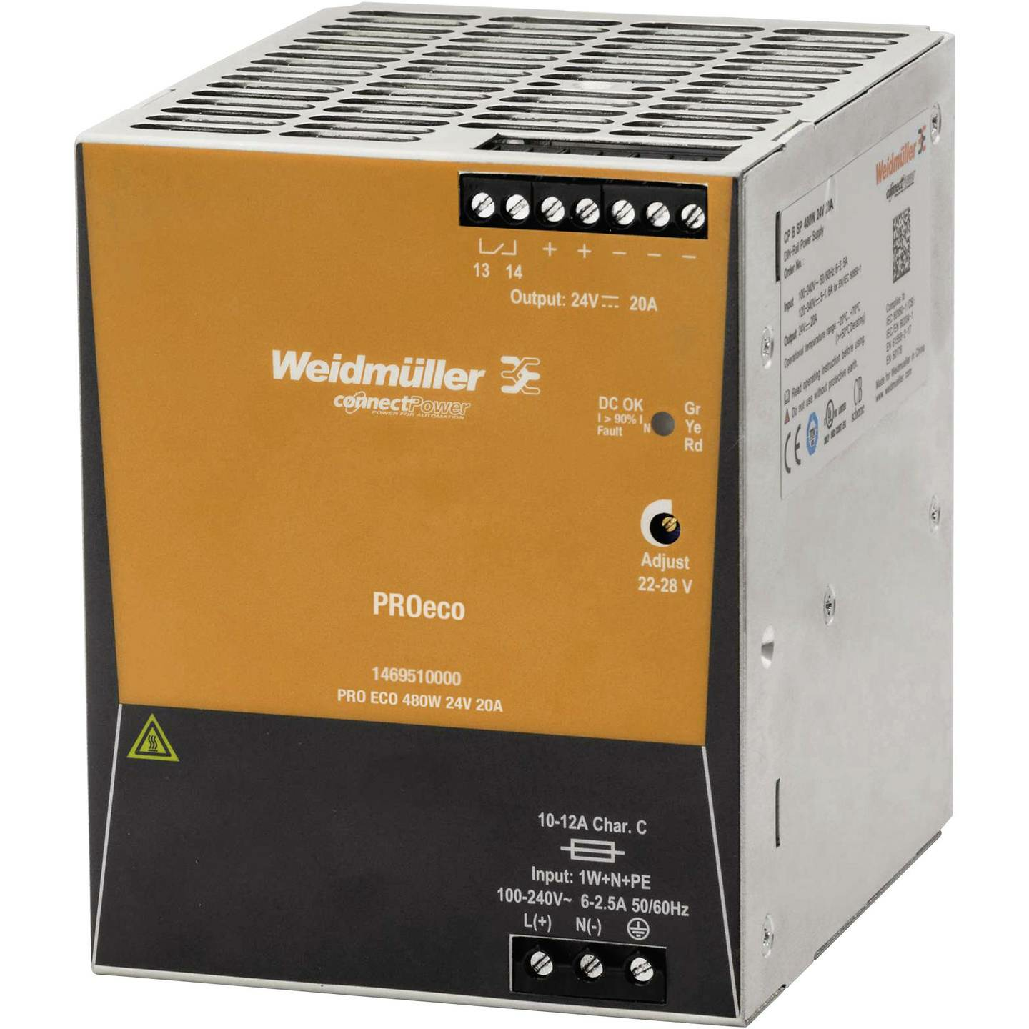 B-Ware Weidmüller Pro Eco 480 W 24 V 20 A  24 V/Dc Hutschienen Netzteil Din Rail 6 Stück - 4050118275483