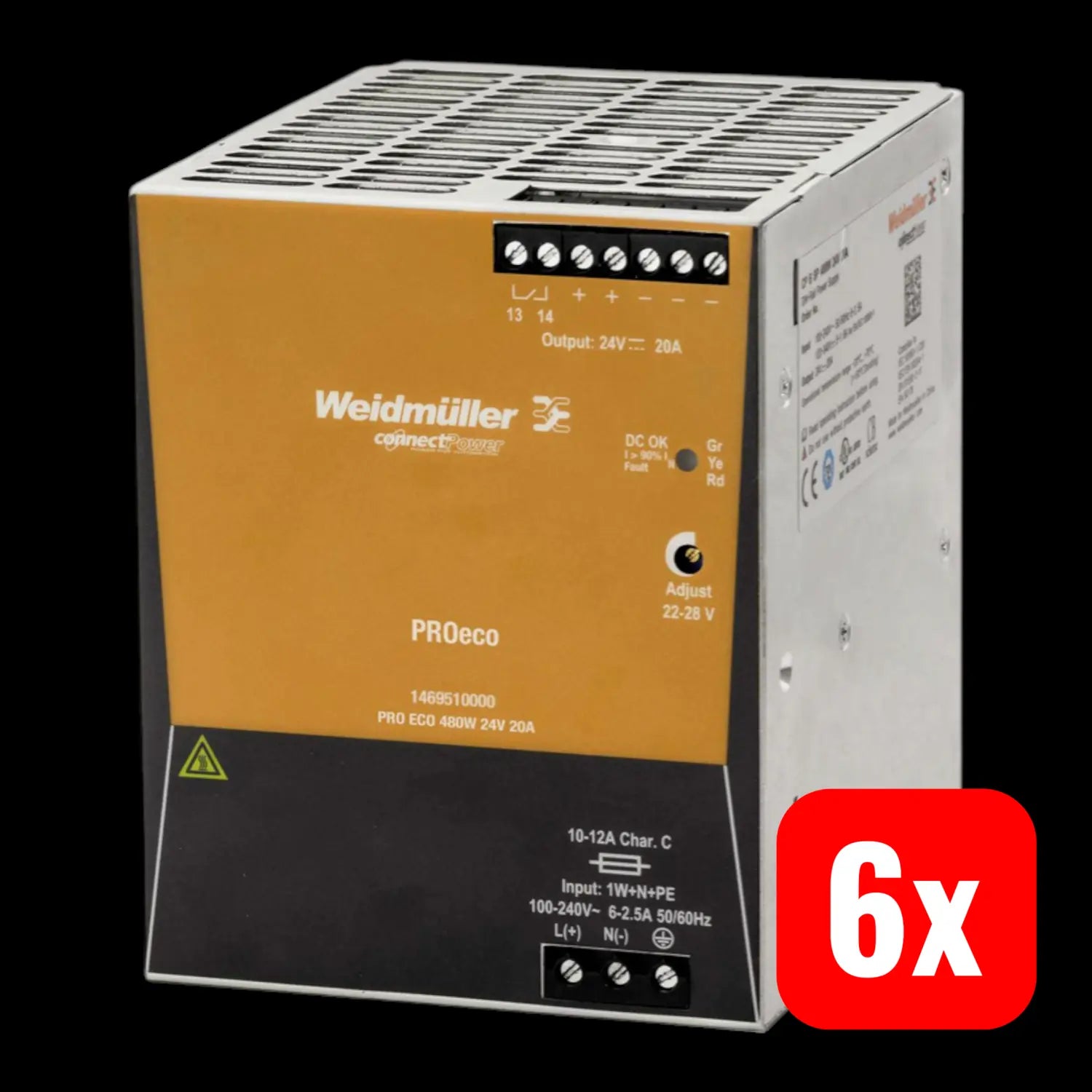 B-Ware Weidmüller Pro Eco 480 W 24 V 20 A  24 V/Dc Hutschienen Netzteil Din Rail 6 Stück - 4050118275483