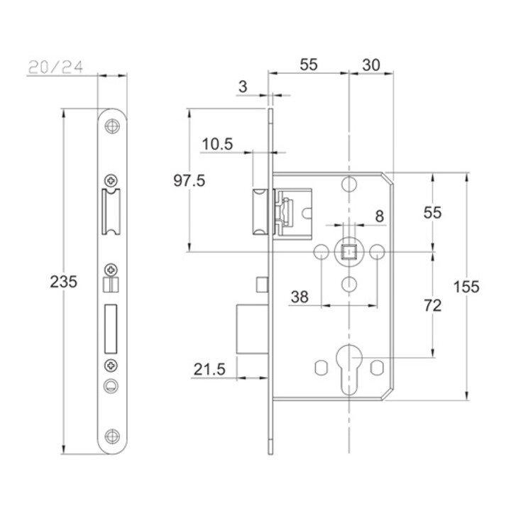 B-Ware Schnegel Einsteckschloss Schloss Pzw Edelstahl 20mm 55mm 72mm Din Links Rechts - 4260240670524
