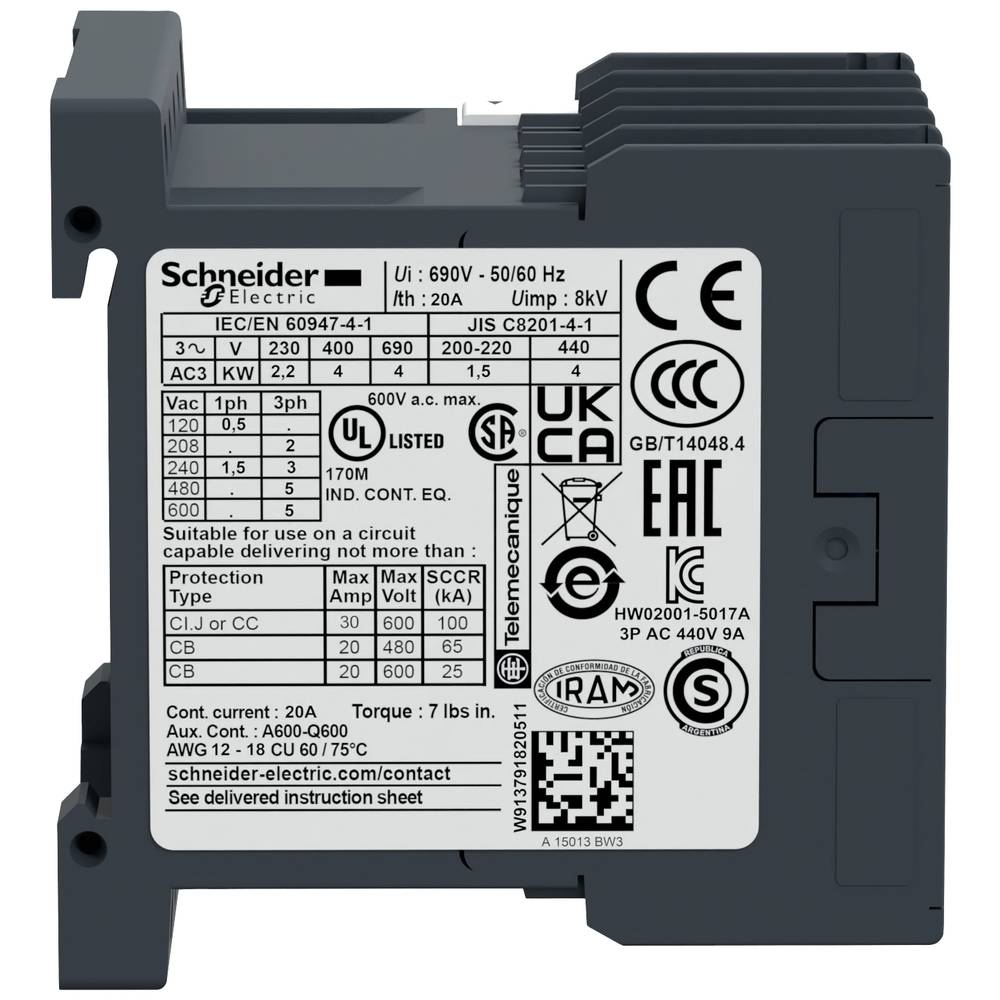 Schneider Electric Leistungsschütz Schütz Kontaktor 3polig 9A 400V 4kW AC3 - 3389110363555