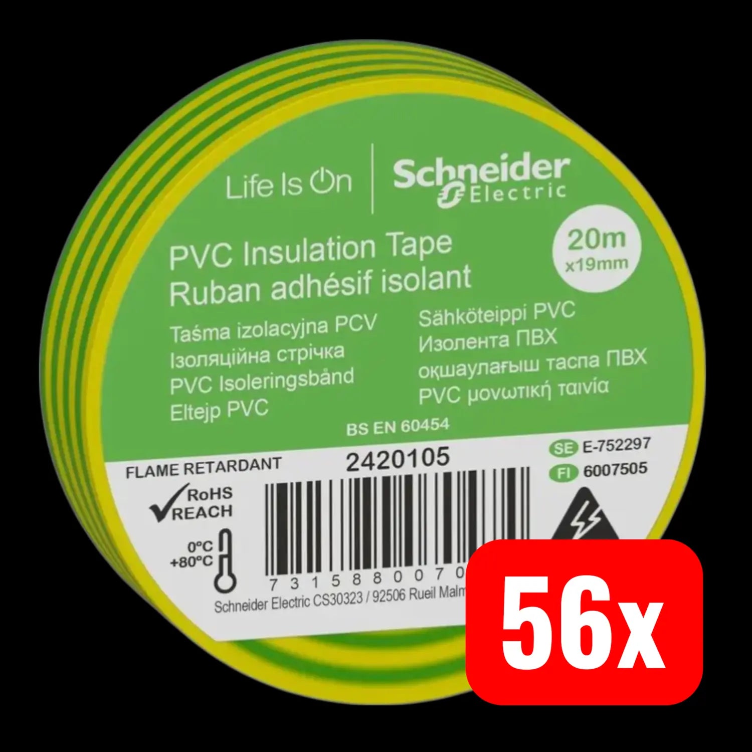 B-Ware Schneider Electric Isolierband Klebeband Pvc Grün Gelb Leitung 19mm 20m 56 Stück - 7315880070474