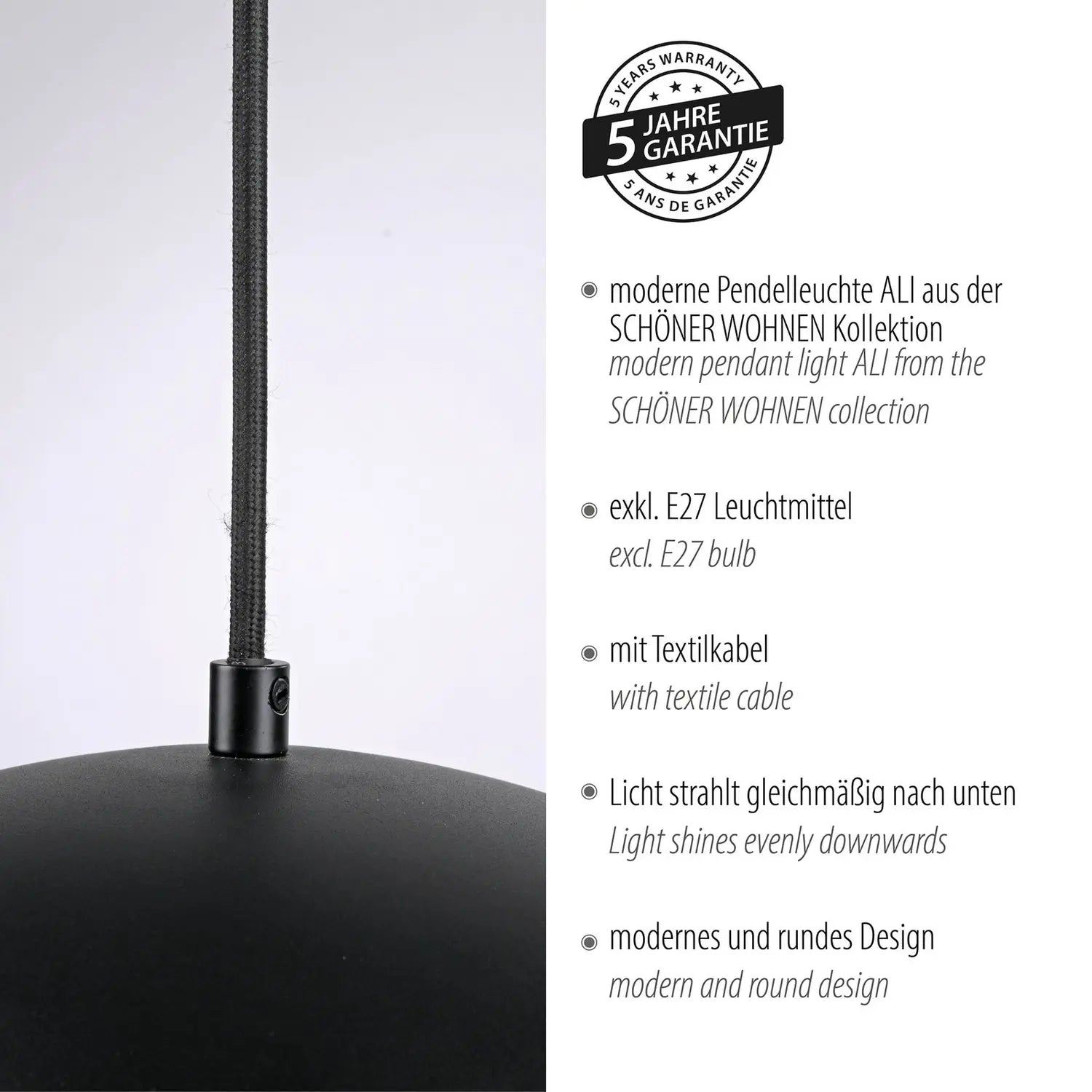 B-Ware Schöner Wohnen Hängeleuchte Pendelleuchte Ali Lampe Schwarz Eisen E27 38 Cm - 4043689017750