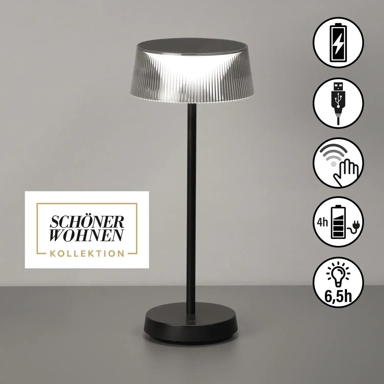 B-Ware Schöner Wohnen Tischleuchte Lampe Led Akku Torre Schwarz Dimmer Usb Außen Innen - 4052231503870