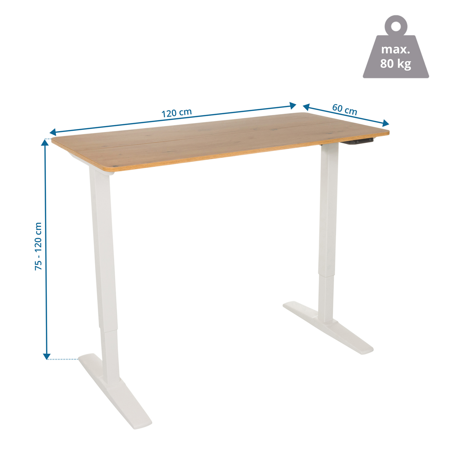B-Ware Hjh Office Schreibtisch Tisch Steh Arbeitsplatz Elektrisch Weiß Eiche 120x60 Cm