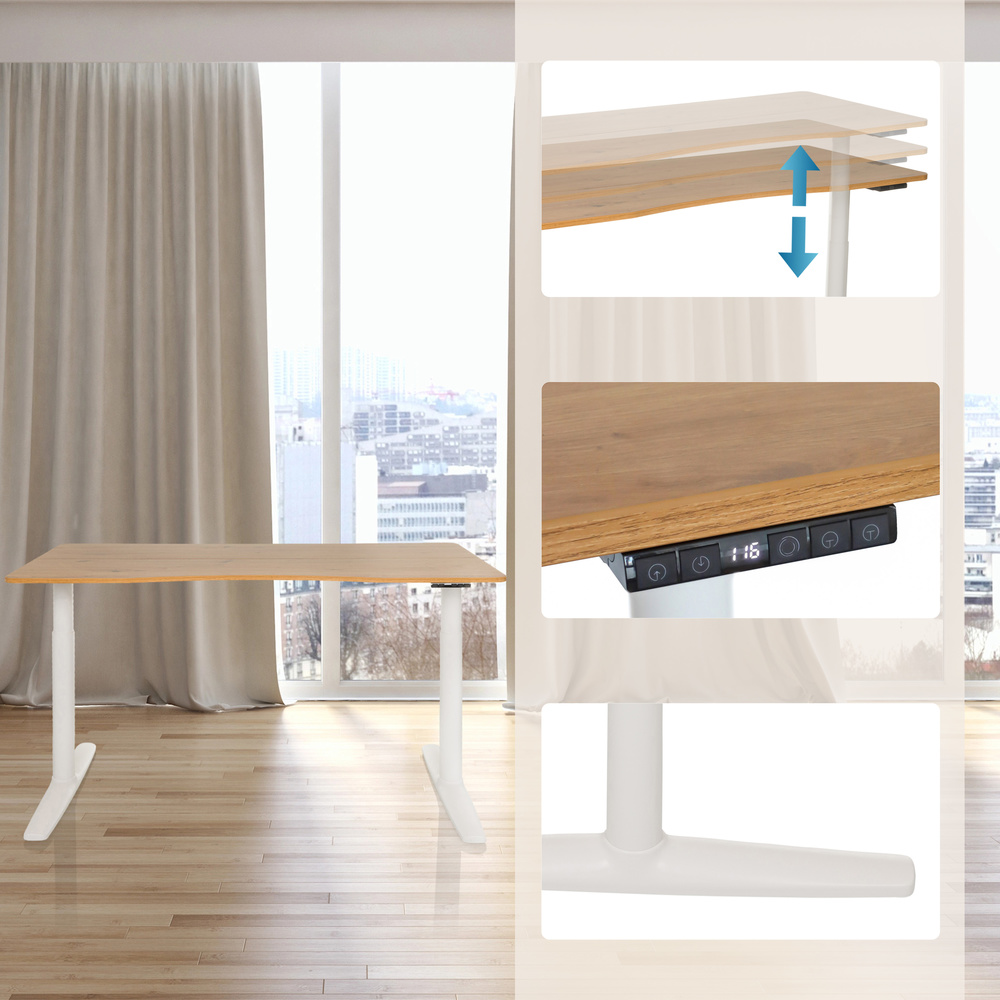 B-Ware Hjh Office Schreibtisch Arbeitsplatz Elektrisch Höhenverstellbar Eiche 140x70 - 4064323038313