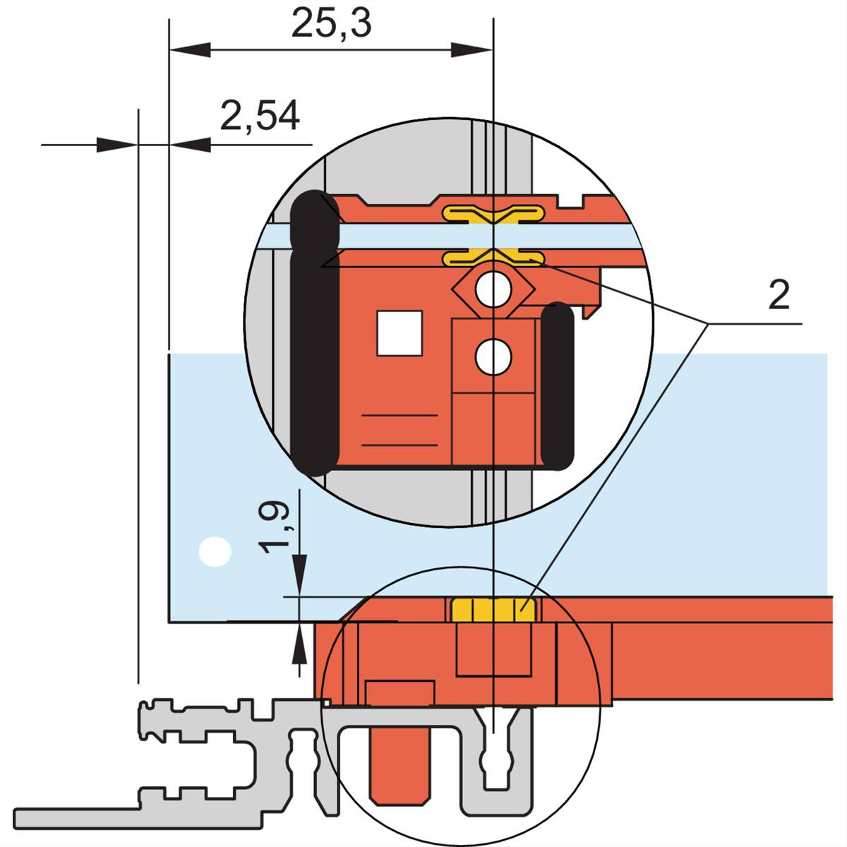 Schroff Führungsschiene Zubehör Pc Rot Silber 280 Mm 2 Mm Nutbreite Universell   B-Ware - 4036088219764