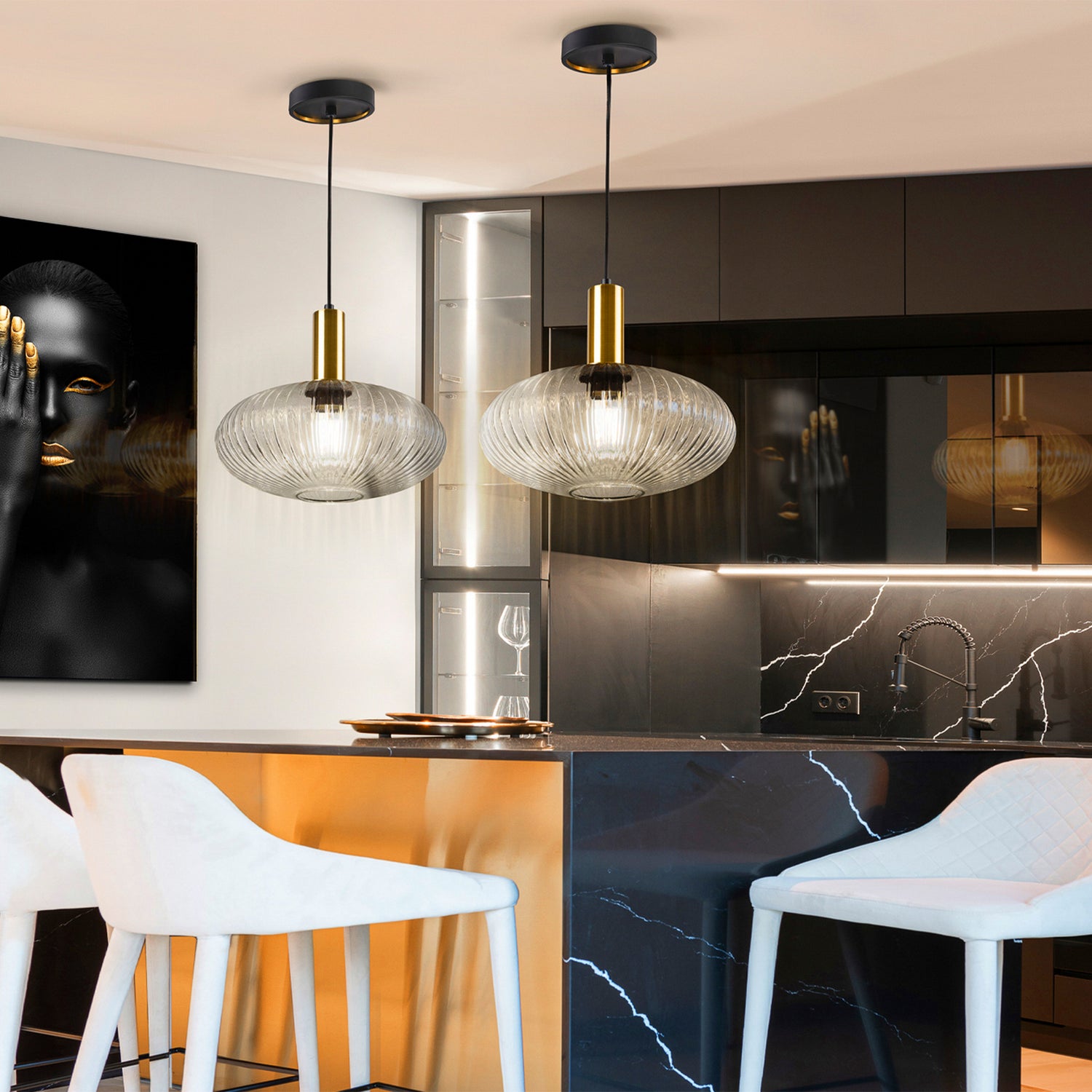 B-Ware Schuller Hängeleuchte Pendelleuchte Norma E27 Led Schwarz Transparent Glas ø30cm - 8435435334116