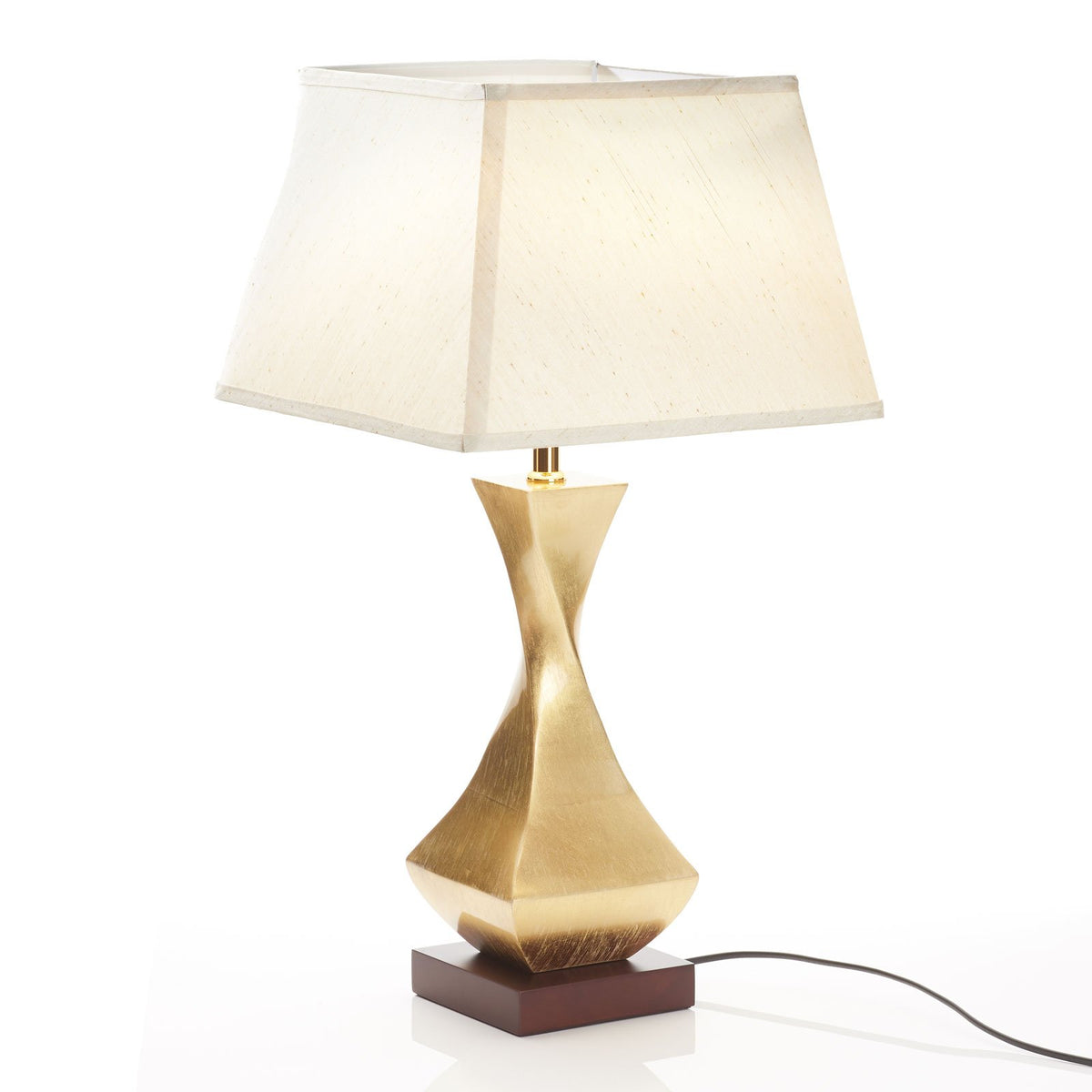 Schuller Valencia Tischleuchte Lampe gold Textil Holz Deco Schalter Fuß beige - 8435435322946