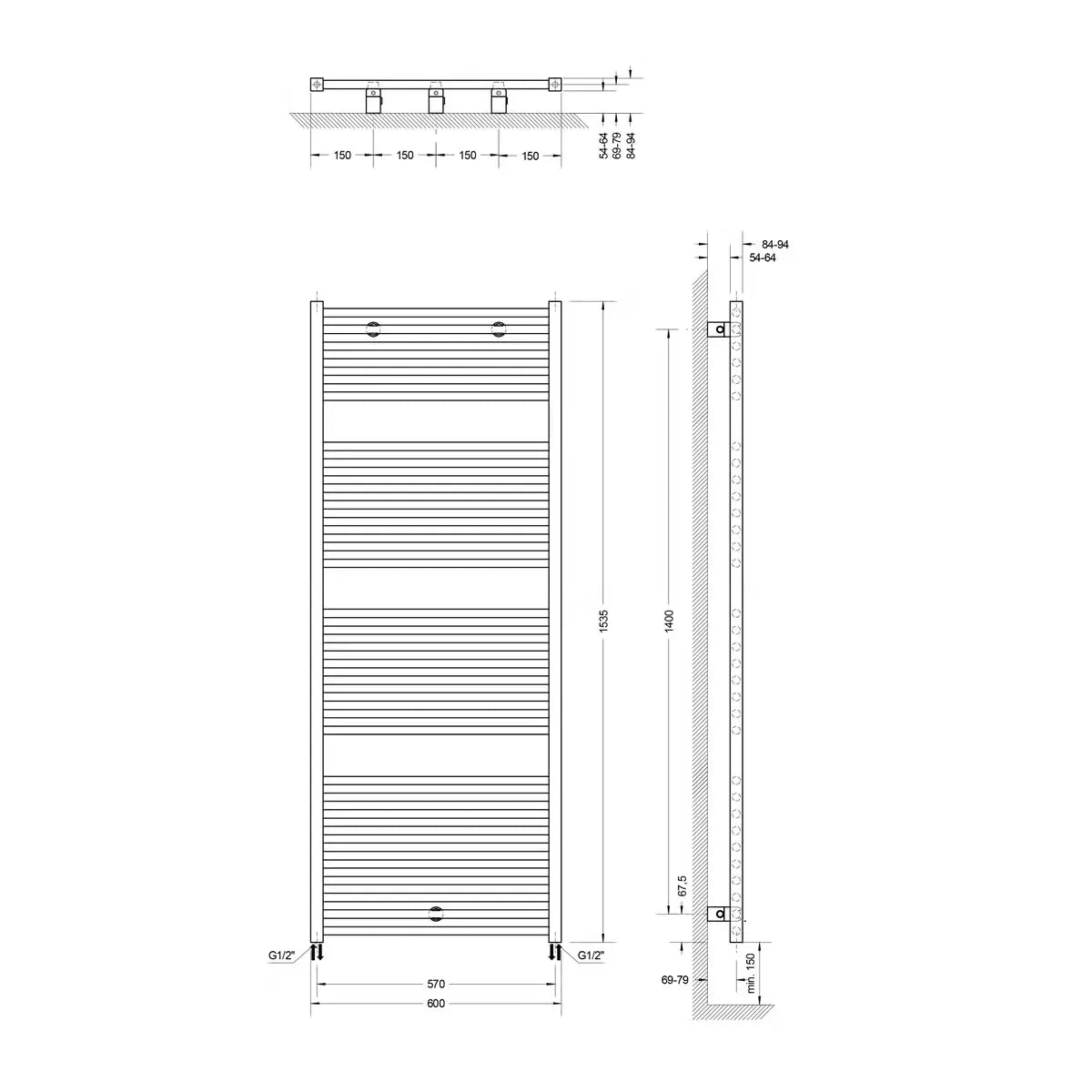 B-Ware Schulte Heizkörper Turbo Badheizkörper 1535x600 Mm Mattschwarz Designheizkörper