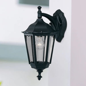 B-Ware Searchlight Wandleuchte Außen Außenlampe Laterne Alex Schwarz Aluminium Klarglas