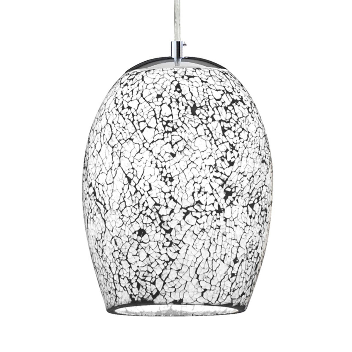 Searchlight Hängeleuchte Pendelleuchte Crackle Glas Chrom Weiß Mosaik - 5013874360625