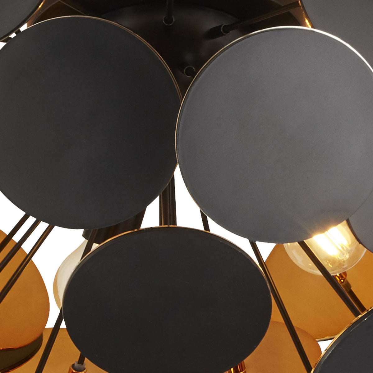 Searchlight Deckenleuchte Lampe Discus Schwarz Gold Dreiflammig Stahl Kunststoff - 5053423154879
