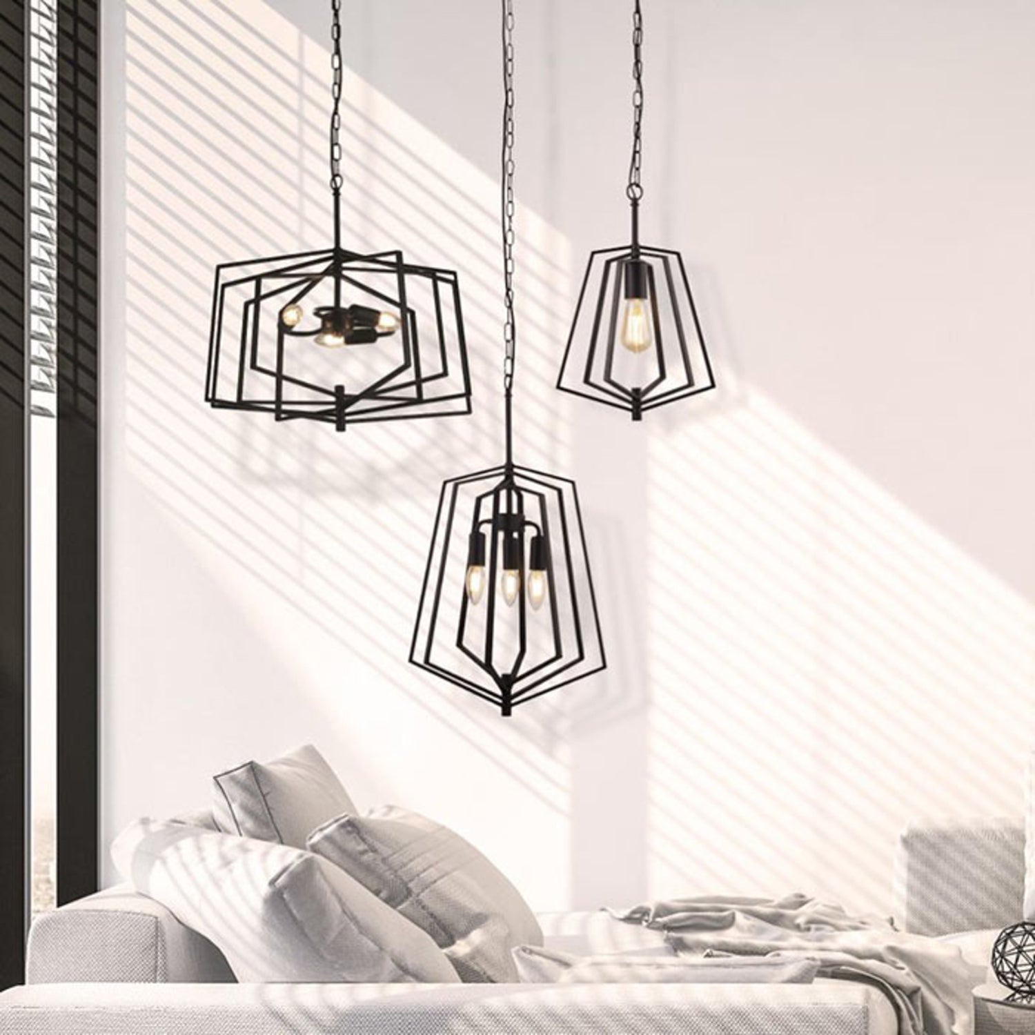 B-Ware Searchlight Hängeleuchte Pendelleuchte Slinky Metall Schwarz Dreiflammig 50 Cm - 5053423159201