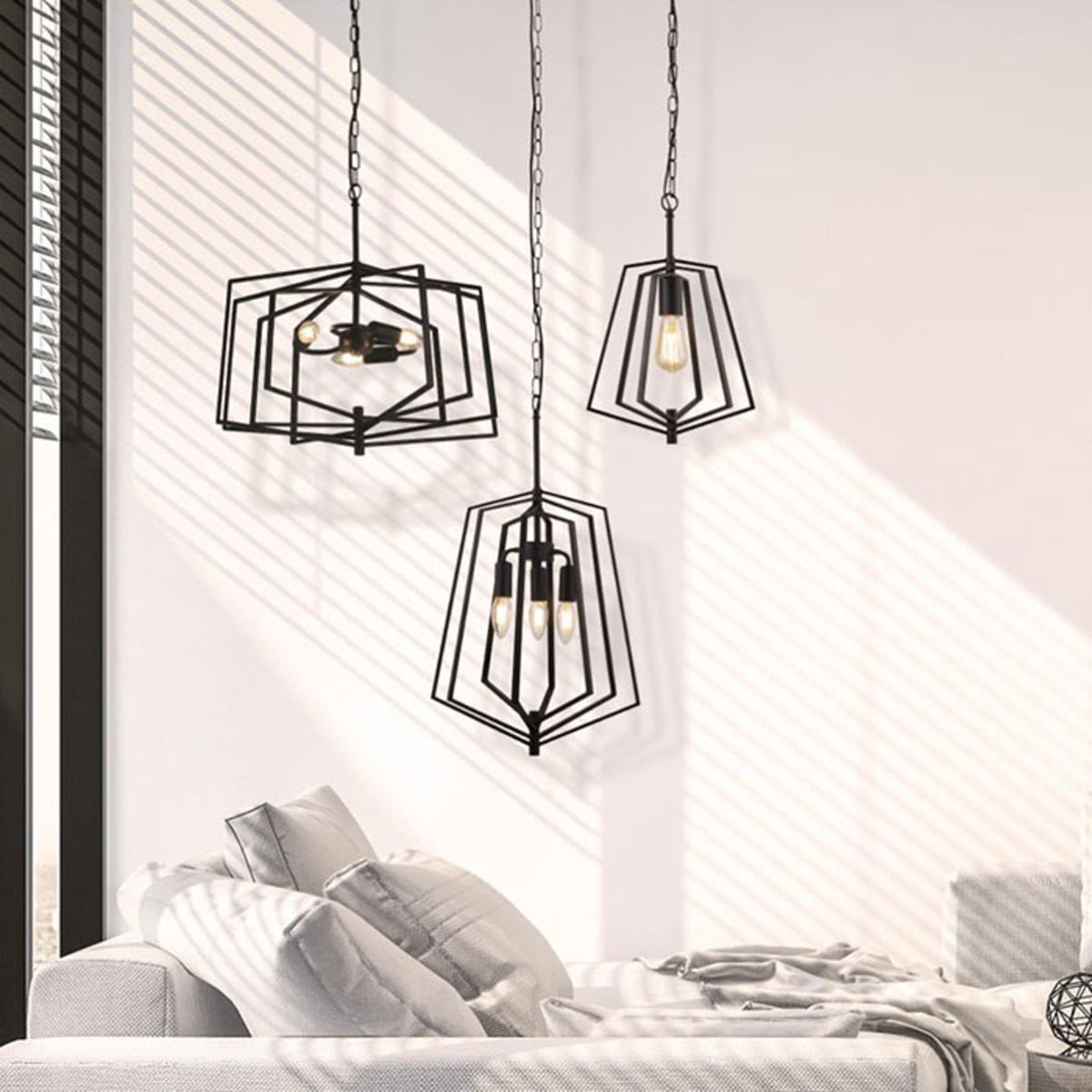 Searchlight Hängeleuchte Pendelleuchte Slinky Metall schwarz dreiflammig 50 cm - 5053423159201