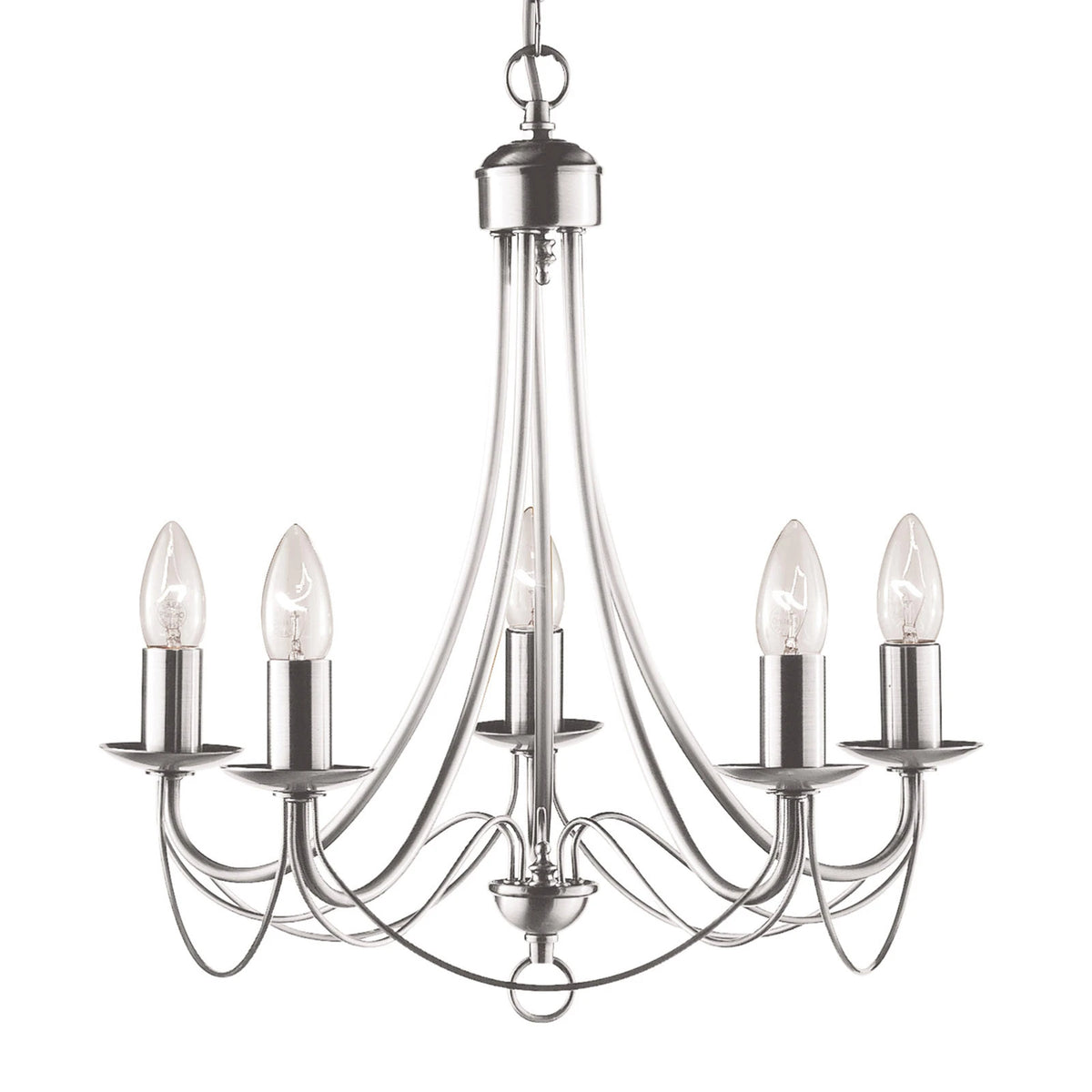 Searchlight Kronleuchter Maypole satin silber fünfflammig Deckenlampe Lampe Deko - 5053423021034