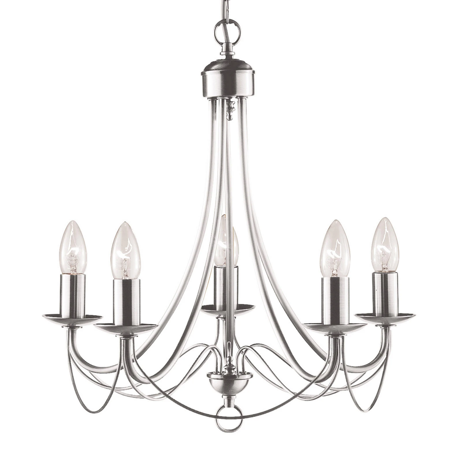 B-Ware Searchlight Kronleuchter Maypole Satin Silber Fünfflammig Deckenlampe Lampe Deko - 5053423021034