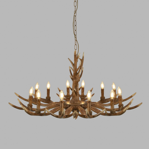 B-Ware Searchlight Kronleuchter Leuchte Stag Geweihform Braun Zwölfflammig E14 Lampe
