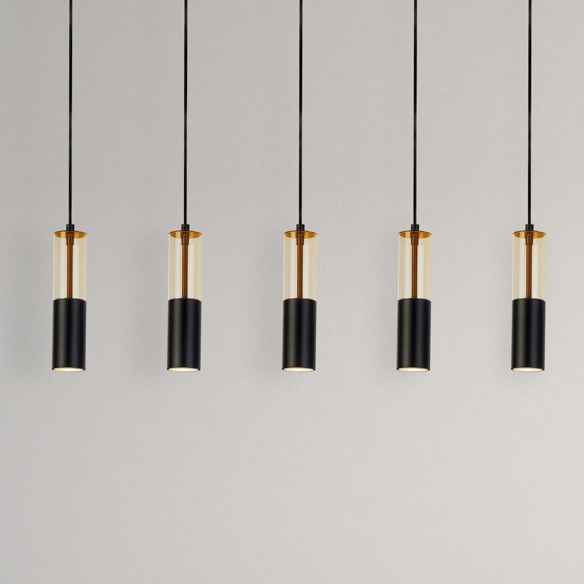 Searchlight Merrygold Pendelleuchte Hängeleuchte GU10 schwarz amber Metall 5flg - 5053423227870