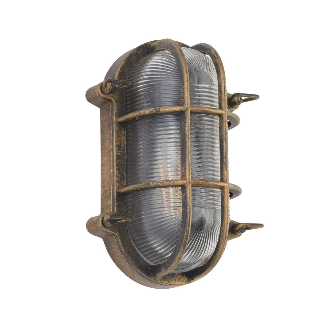 Searchlight Schiffsarmatur Leuchte Porto Oval Schwarz Gold Außenlampe B-Ware - 5053423228150