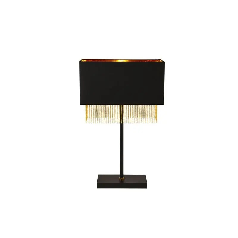 B-Ware Searchlight Fringe 1 Lt Tischleuchte Schwarz Schirm Mit Gold Chain - 5053423167824