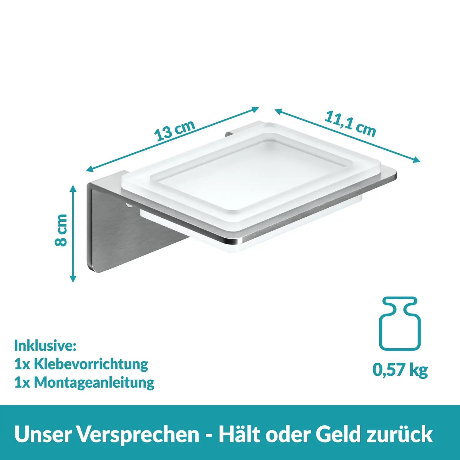 B-Ware Weissenstein Seifenschale Schale Glashalterung Wandmontage Silber Bad 5 Stück - 4260470460766