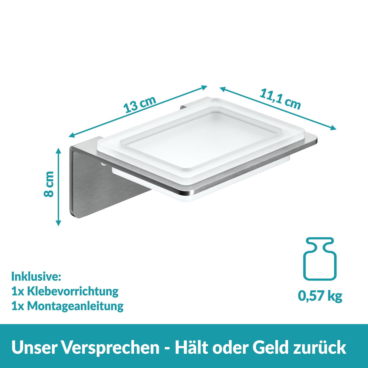 Weissenstein Seifenschale Schale Glashalterung Wandmontage Silber Bad 9 STÜCK - 4260470460766