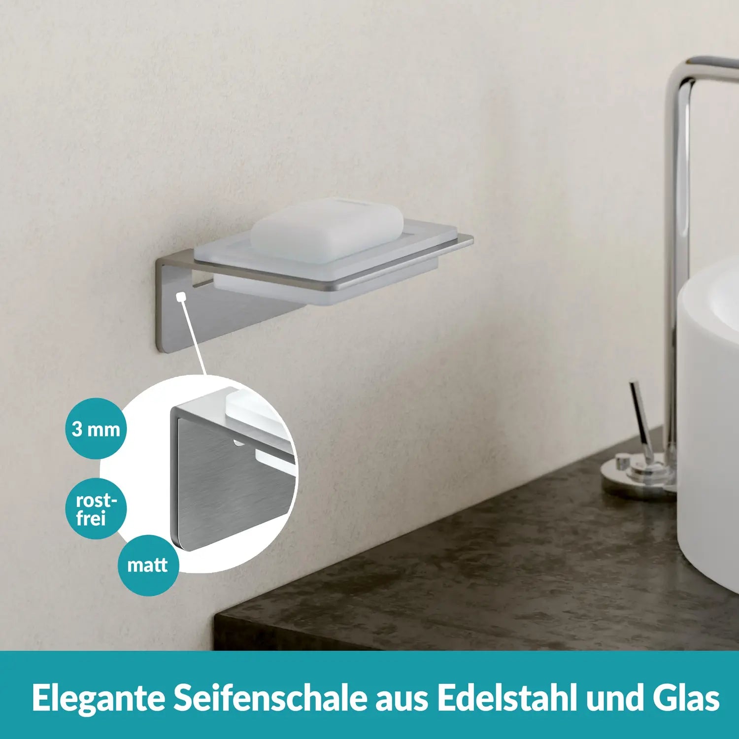 B-Ware Weissenstein Seifenschale Schale Glashalterung Wandmontage Silber Bad 5 Stück - 4260470460766