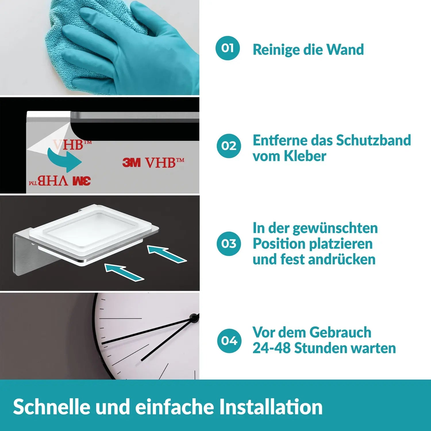 B-Ware Weissenstein Seifenschale Schale Glashalterung Wandmontage Silber Bad 5 Stück - 4260470460766