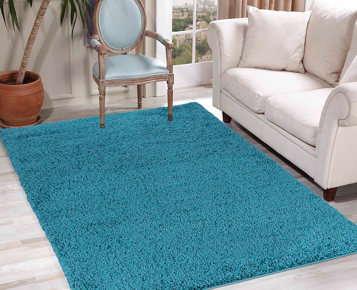 Serdim Rugs Teppich Shaggy Hoher Flor Uni Teppich Läufer Türkis 80 X 150 Cm  B-Ware - 5056095201049
