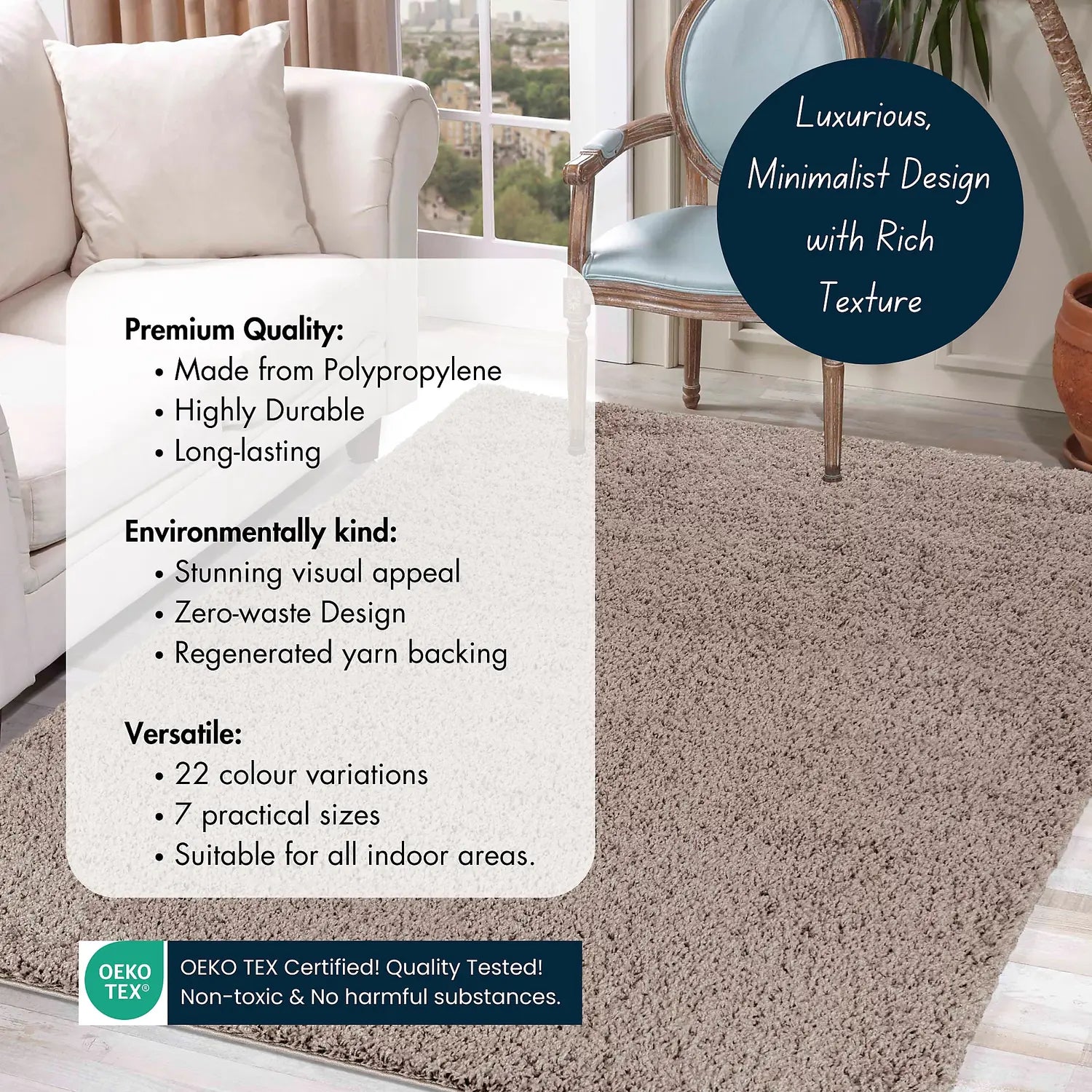 Serdim Rugs Wohnzimmer Shaggy Area Teppich Teppichboden Langflor B-Ware - 5056095200738