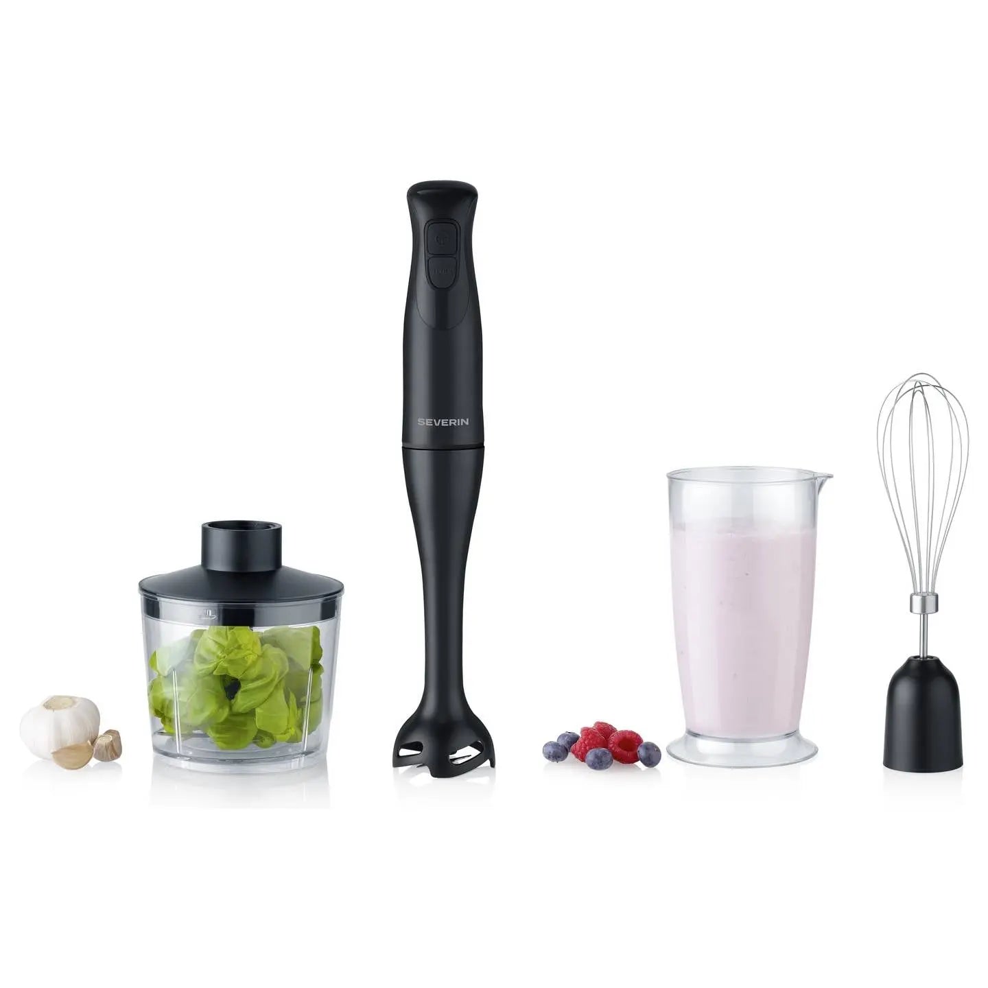 B-Ware Severin Stabmixer Pürierstab Set Mixer Schwarz Kunststoff Schneebesen  - 4008146048425