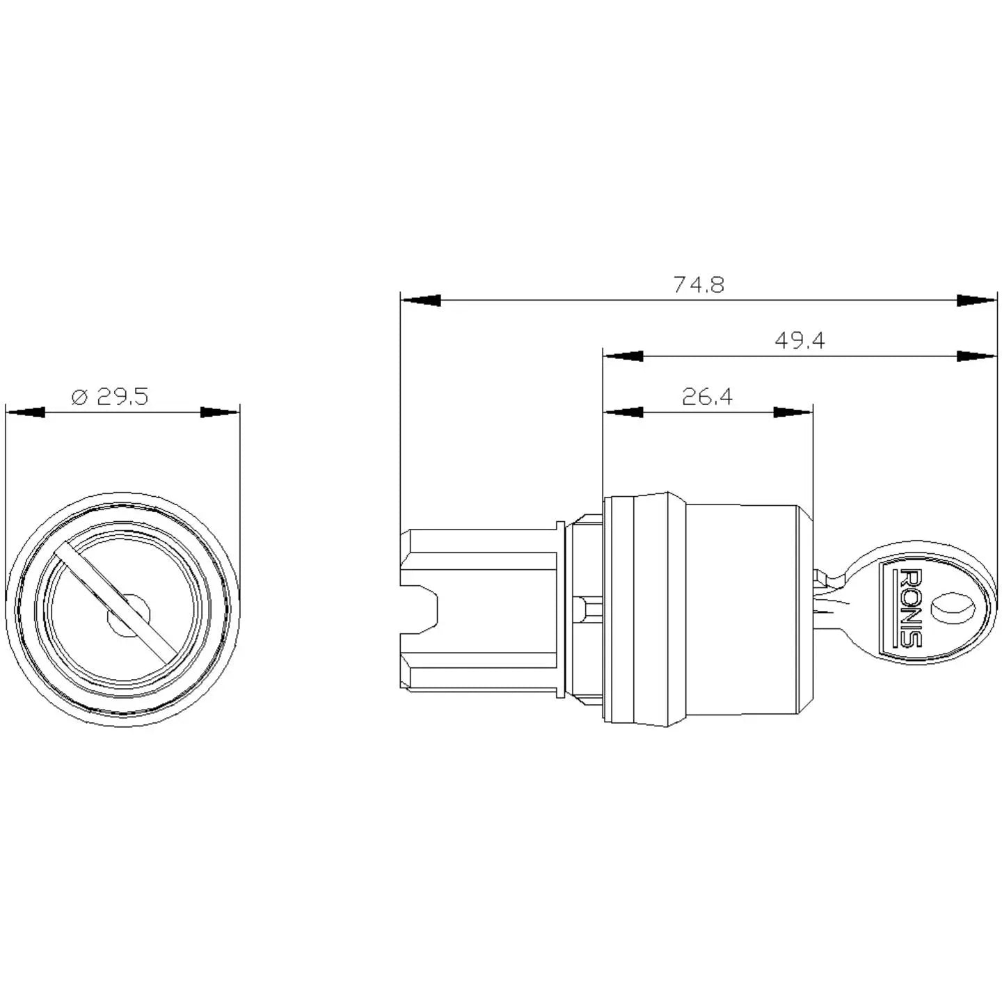 B-Ware Siemens Schlüsselschalter Schlüsselwahlschalter Ronis Silber Rund Metall 22mm - 4011209971776