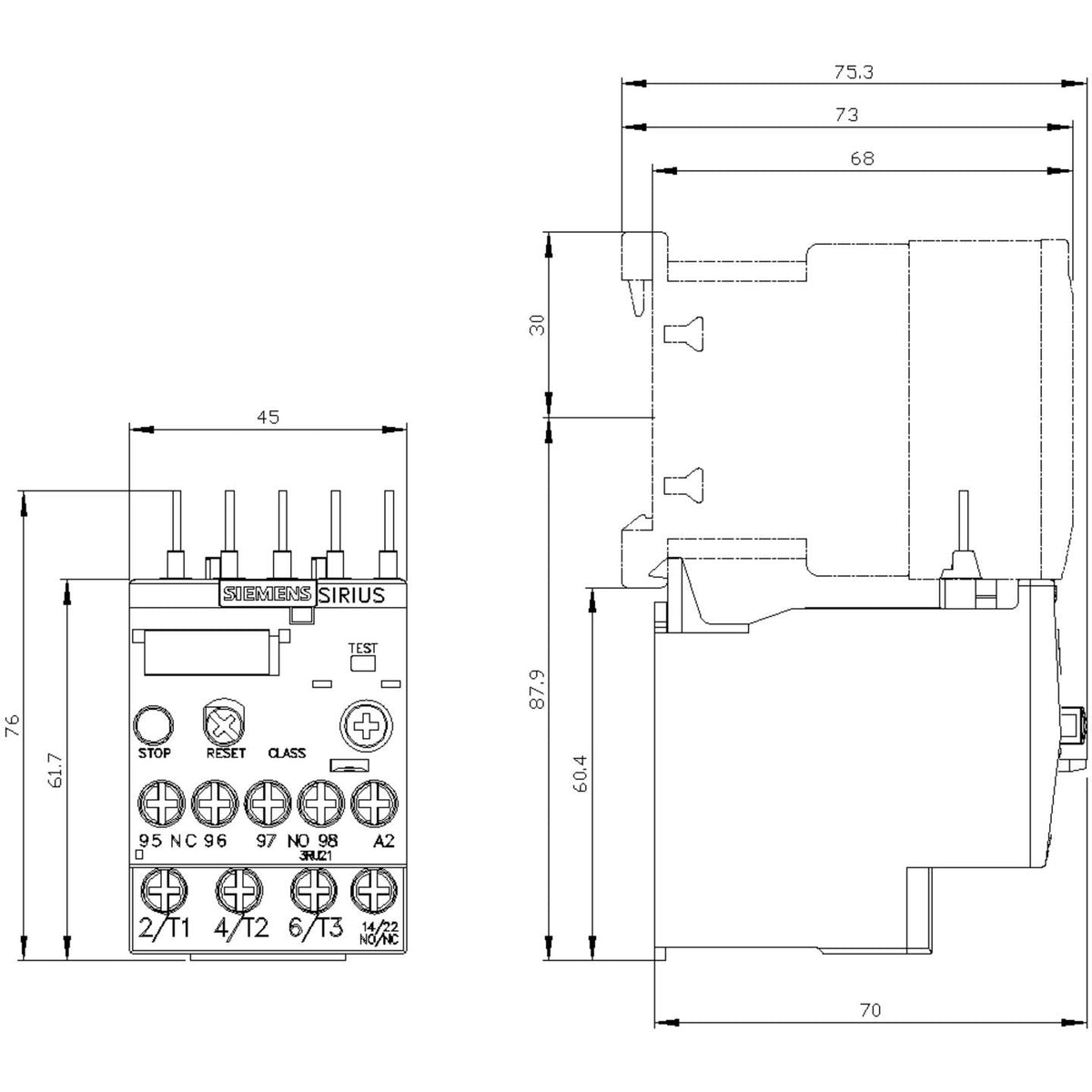 Siemens Überlastrelais Relais 690V S00 3RU2116-1AB0 1 Schließer 1 Öffner 1 Stück - 4011209781597