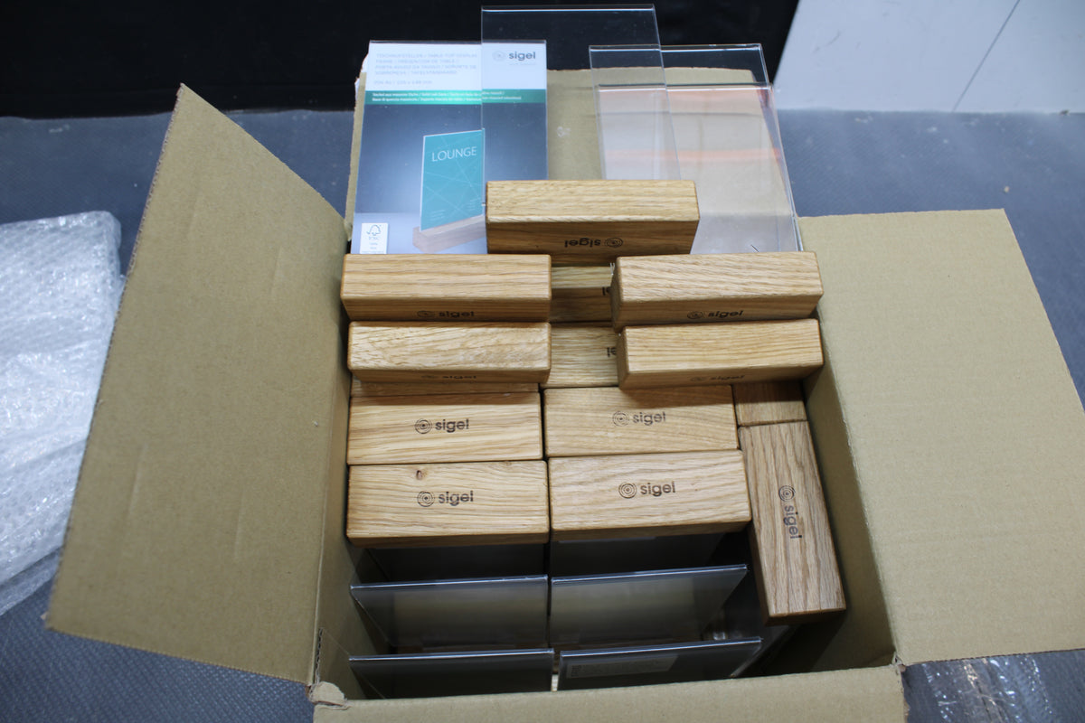 Sigel Tischaufsteller Thekenaufsteller Acryl DIN A6 klar Eichenholz 29 STÜCK - 4004360785634