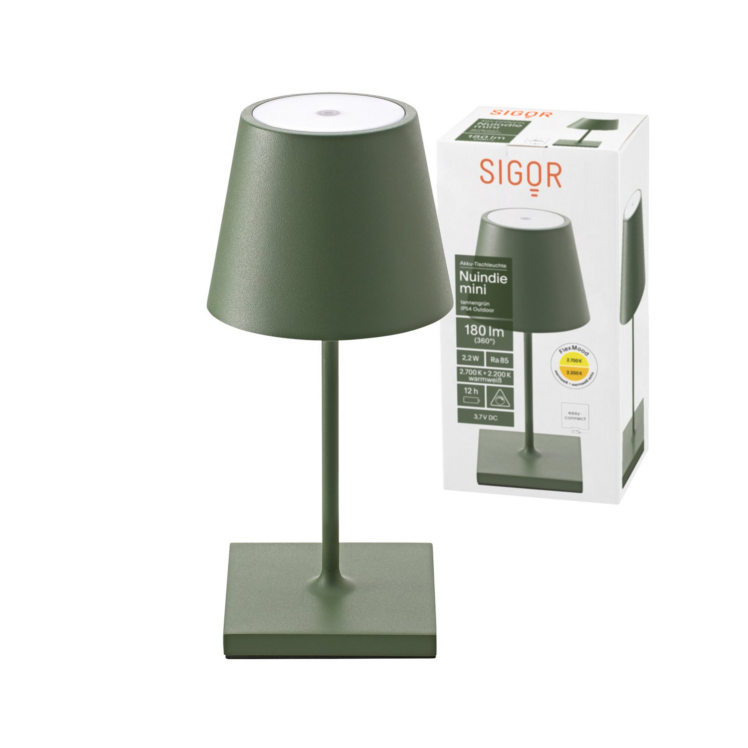 Sigor Led Akkutischlampe Tischleuchte Lampe Usb C Tannengrün Dimmbar Mini        B-Ware
