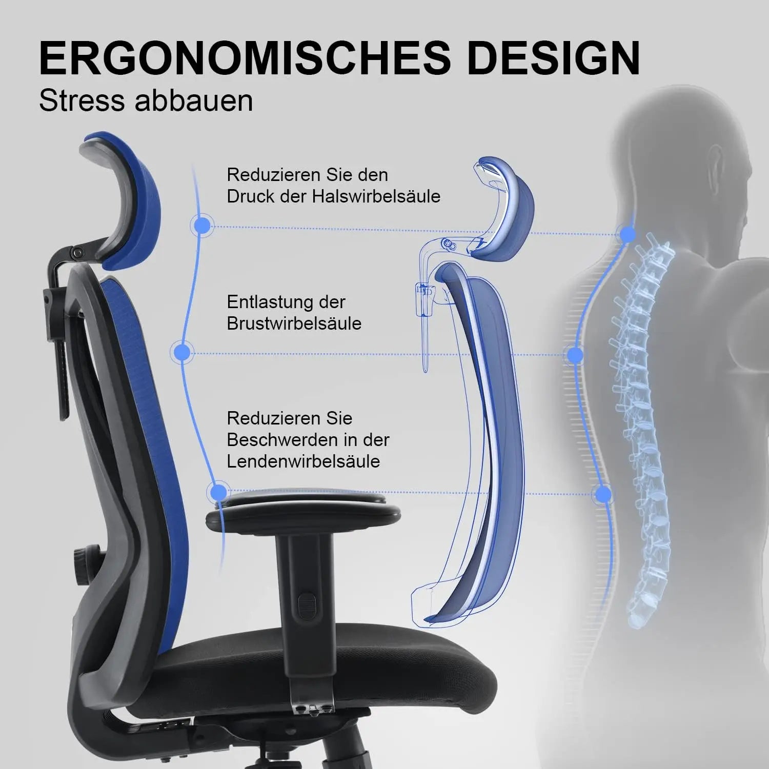Sihoo Schreibtischstuhl Drehstuhl Bürostuhl Kopfstütze Armlehne 150kg Schwarz B-Ware - 779324880840